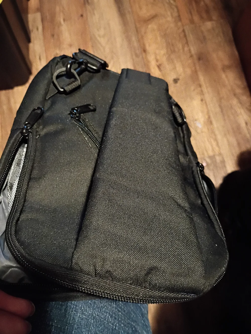 Black Men's Sling Backpack with Reflective Accent